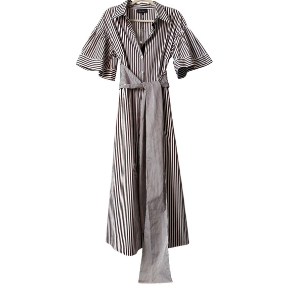 Luisa Spagnoli Striped Belted Maxi Shirt Dress IT Large US 8/10 Cotton Italy‎ - Picture 3 of 9